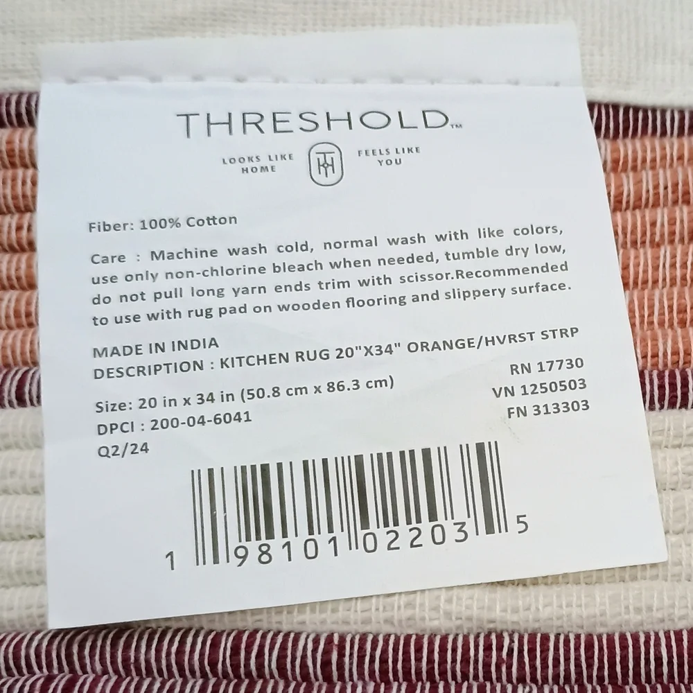 Threshold NWT Harvest Stripe Cotton Kitchen Rug 20